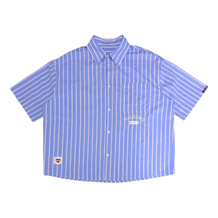 2ND CLOSET "PEACE LOVERS" OVERSIZED BOXY STRIPE SHIRT-BLUE