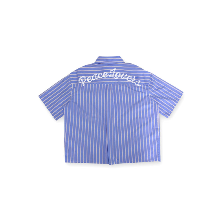 2ND CLOSET "PEACE LOVERS" OVERSIZED BOXY STRIPE SHIRT-BLUE