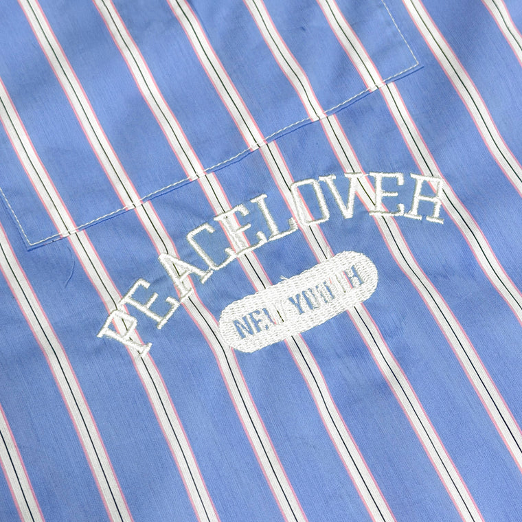2ND CLOSET "PEACE LOVERS" OVERSIZED BOXY STRIPE SHIRT-BLUE