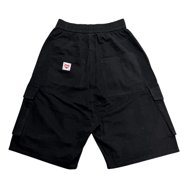 2ND CLOSET "PEACE LOVERS" WIDE-LEG CARGO SHORTS-BLACK