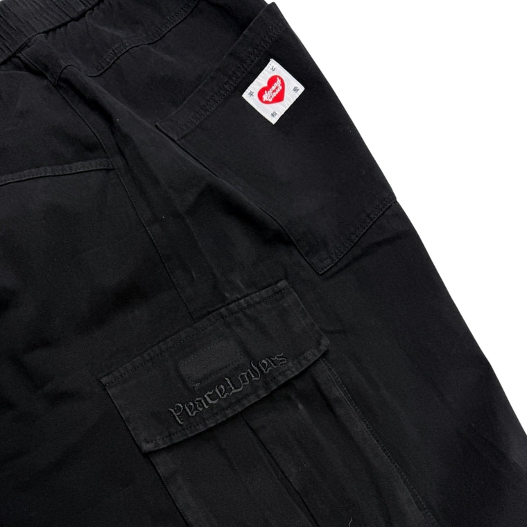2ND CLOSET "PEACE LOVERS" WIDE-LEG CARGO SHORTS-BLACK