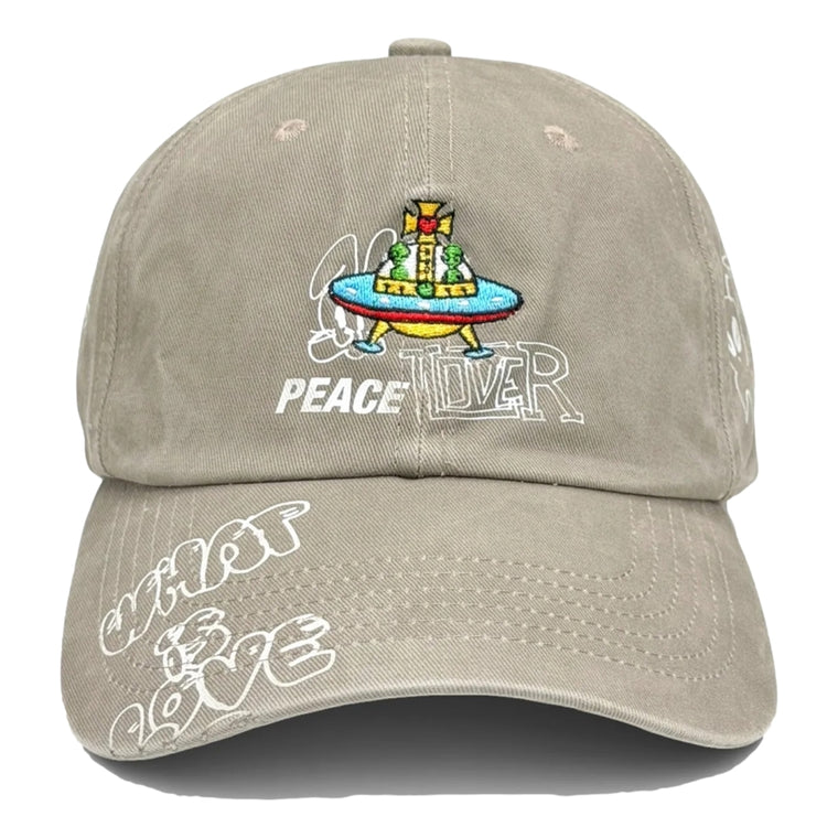 2ND CLOSET “PEACE LOVES ALIENS GRAFFITI- WASHED CAP-WASHED BEIGE