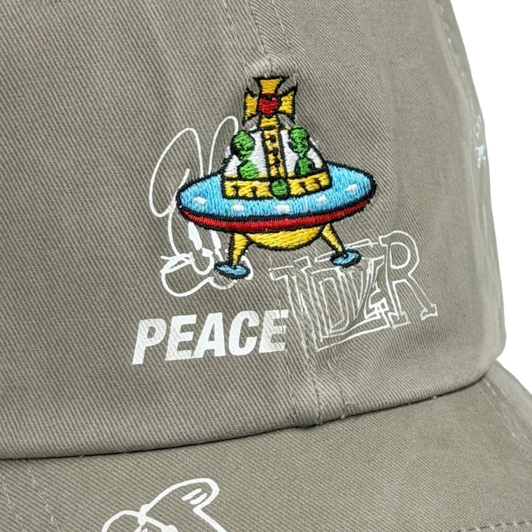 2ND CLOSET “PEACE LOVES ALIENS GRAFFITI- WASHED CAP-WASHED BEIGE