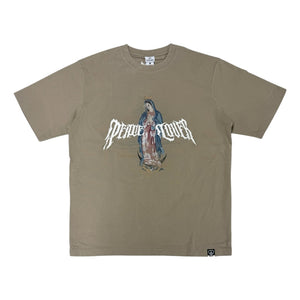 2ND CLOSET "PEACE MARIA" PRINTED WASHED T-SHIRT-BEIGE