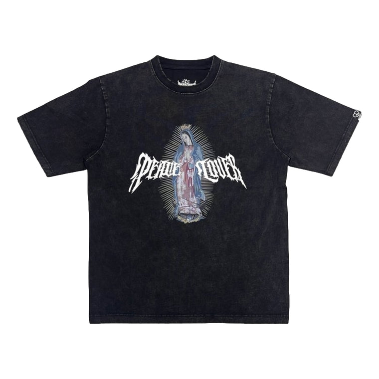 2ND CLOSET "PEACE MARIA" PRINTED WASHED T-SHIRT-BLACK