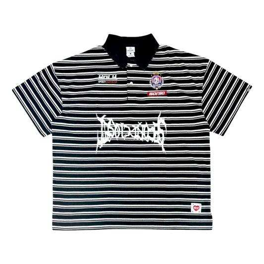 2ND CLOSET "PEACE MARIA" STRIPE POLO-SHIRT-BLACK
