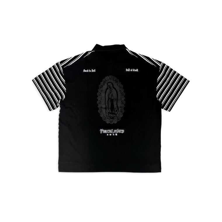 2ND CLOSET "PEACE MARIA" STRIPE POLO-SHIRT-BLACK
