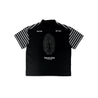 2ND CLOSET "PEACE MARIA" STRIPE POLO-SHIRT-BLACK