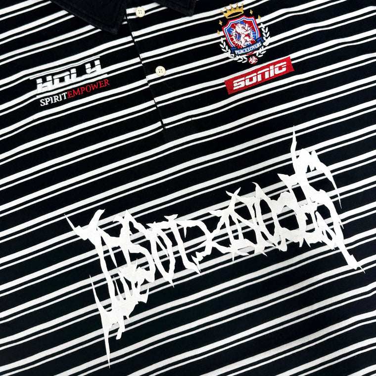 2ND CLOSET "PEACE MARIA" STRIPE POLO-SHIRT-BLACK