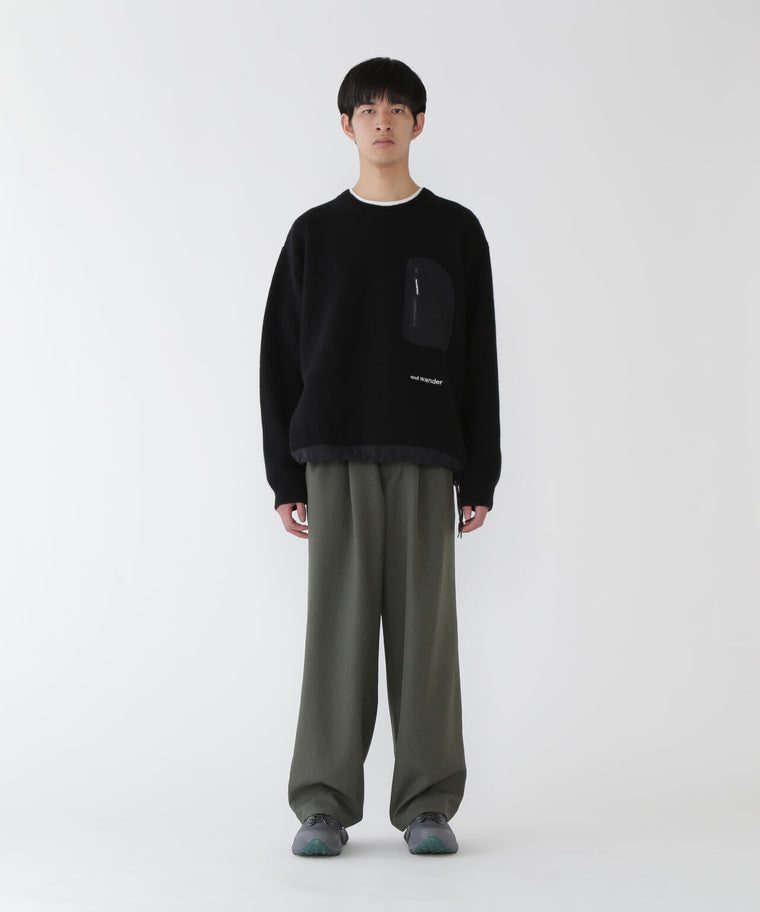 AND WANDER PE MELANGE TWILL WIDE PANTS-GREY
