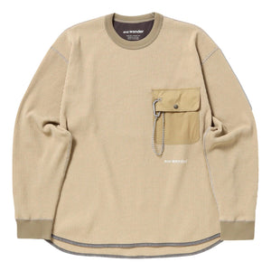 AND WANDER PE WAFFLE LONG SLEEVE T-BEIGE