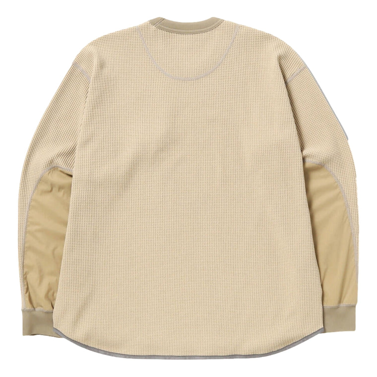 AND WANDER PE WAFFLE LONG SLEEVE T-BEIGE