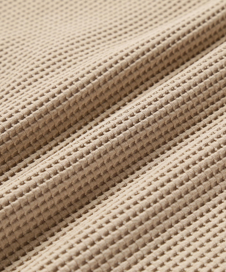 AND WANDER PE WAFFLE LONG SLEEVE T-BEIGE