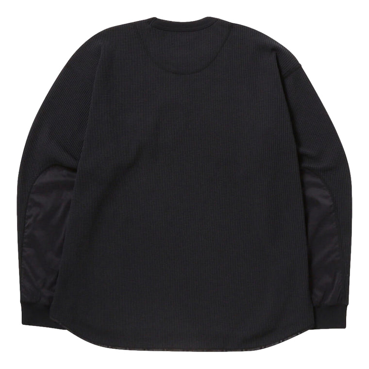 AND WANDER PE WAFFLE LONG SLEEVE T-BLACK