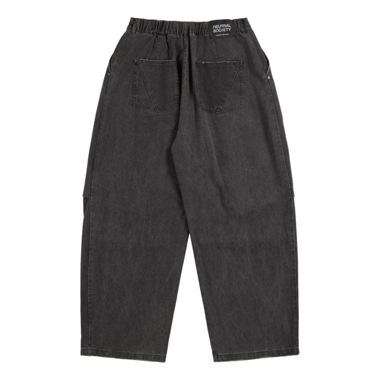 NEUTRAL SOCIETY PIGMENT DYE PARACHUTE PANTS-BLACK