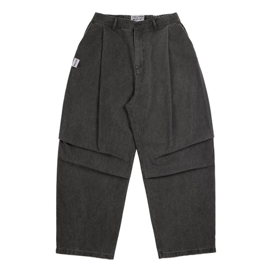 NEUTRAL SOCIETY PIGMENT DYE PARACHUTE PANTS-BLACK