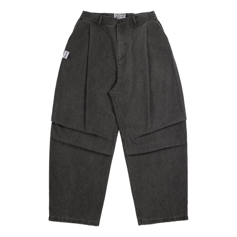 NEUTRAL SOCIETY PIGMENT DYE PARACHUTE PANTS-BLACK