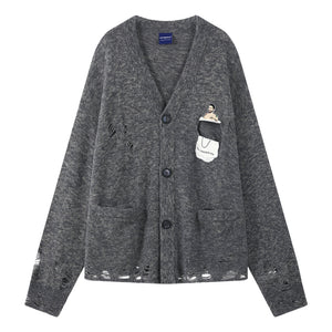 ORI FREDERIQO POCKET KNIT CARDIGAN-GREY
