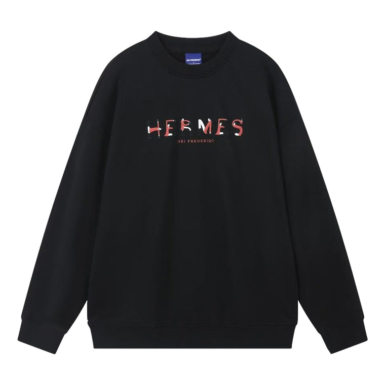 ORI FREDERIQO PRINTED CREWNECK SWEATER-BLACK