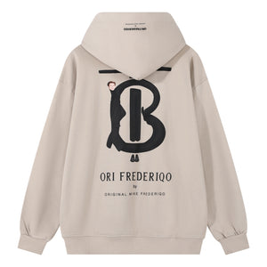 ORI FREDERIQO PRINTED HOODED SWEATSHIRT-KHAKI