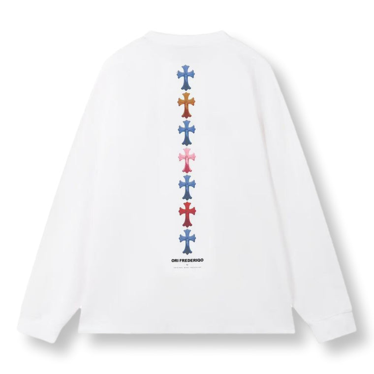 ORI FREDERIQO PRINTED LONG SLEEVES T-SHIRT-WHITE