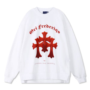 ORI FREDERIQO PRINTED SLIT HOODED SWEATSHIRT-WHITE