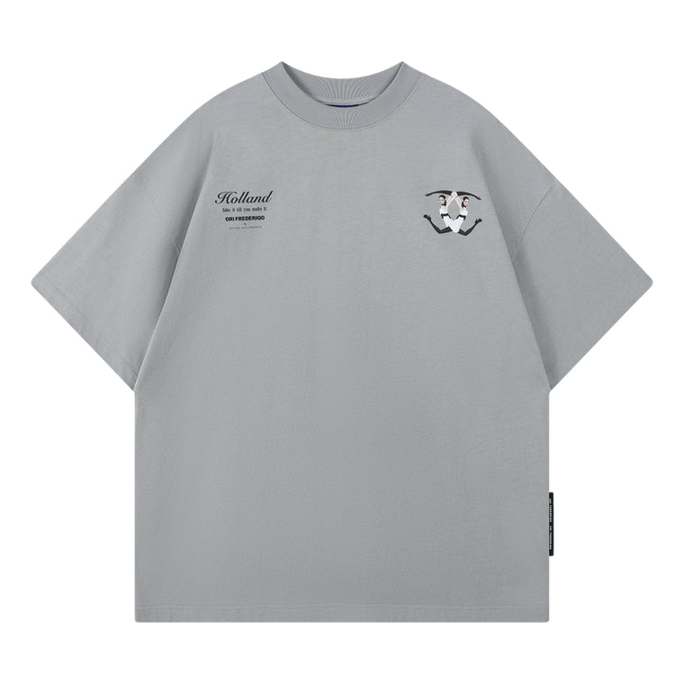 ORI FREDERIQO PRINTED SS TEE-GREY