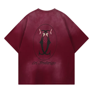 ORI FREDERIQO PRINTED WASHED SS TEE-RED