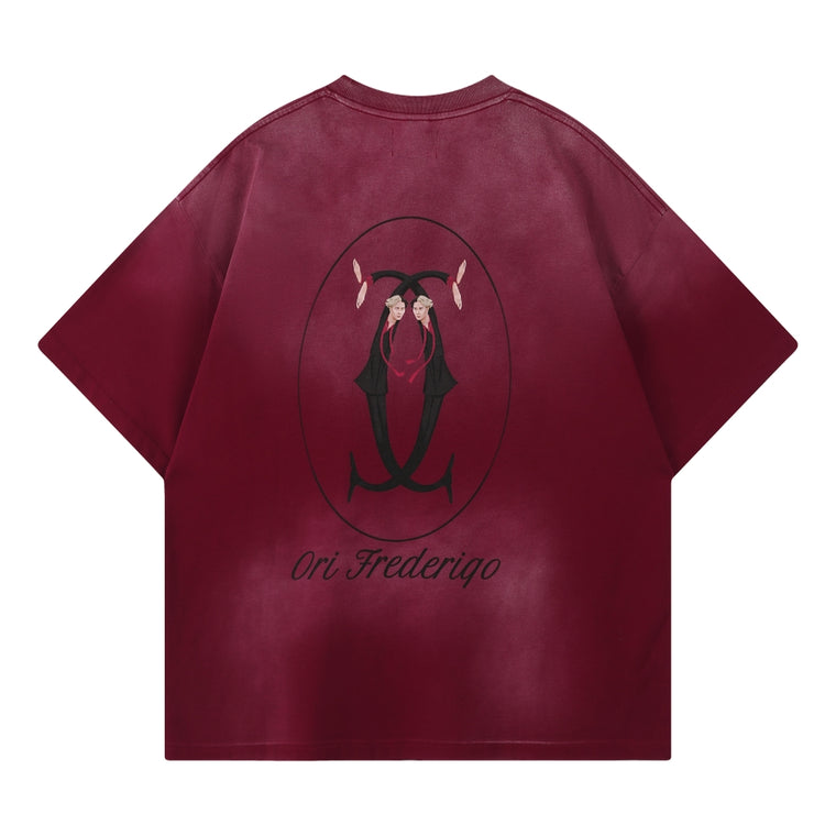 ORI FREDERIQO PRINTED WASHED SS TEE-RED