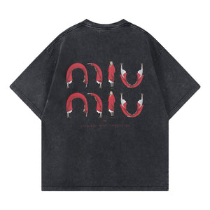 ORI FREDERIQO PRINTED WASHED SS TEE-BLACK