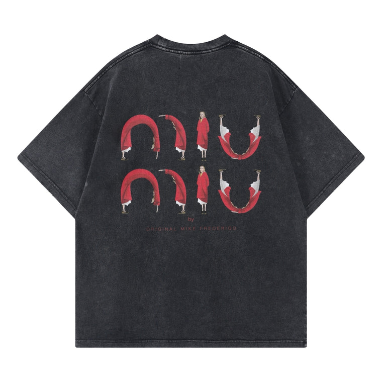 ORI FREDERIQO PRINTED WASHED SS TEE-BLACK