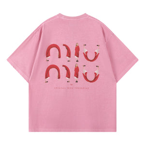ORI FREDERIQO PRINTED WASHED SS TEE-PINK