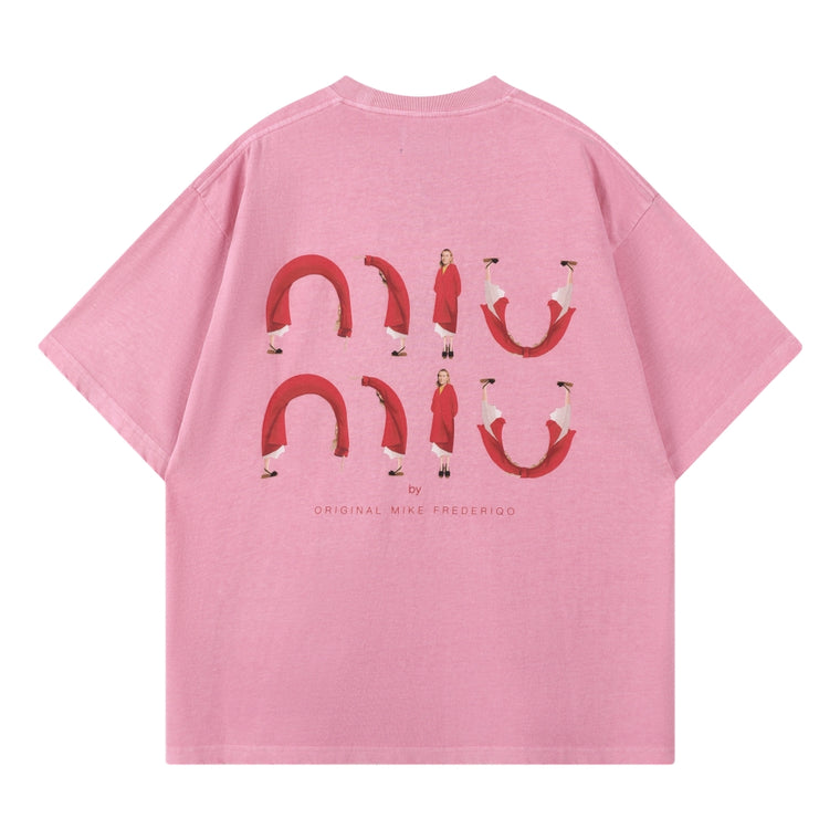 ORI FREDERIQO PRINTED WASHED SS TEE-PINK