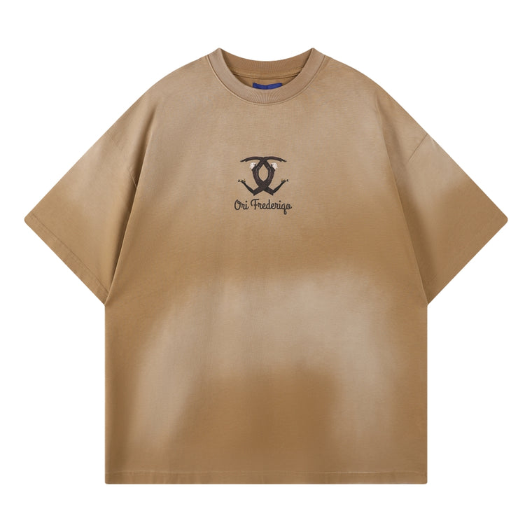 ORI FREDERIQO PRINTED WASHED SS TEE-BROWN