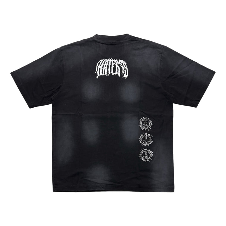 2ND CLOSET "PUNK PEACE" EMBROIDERY SPRAY T-SHIRT-BLACK