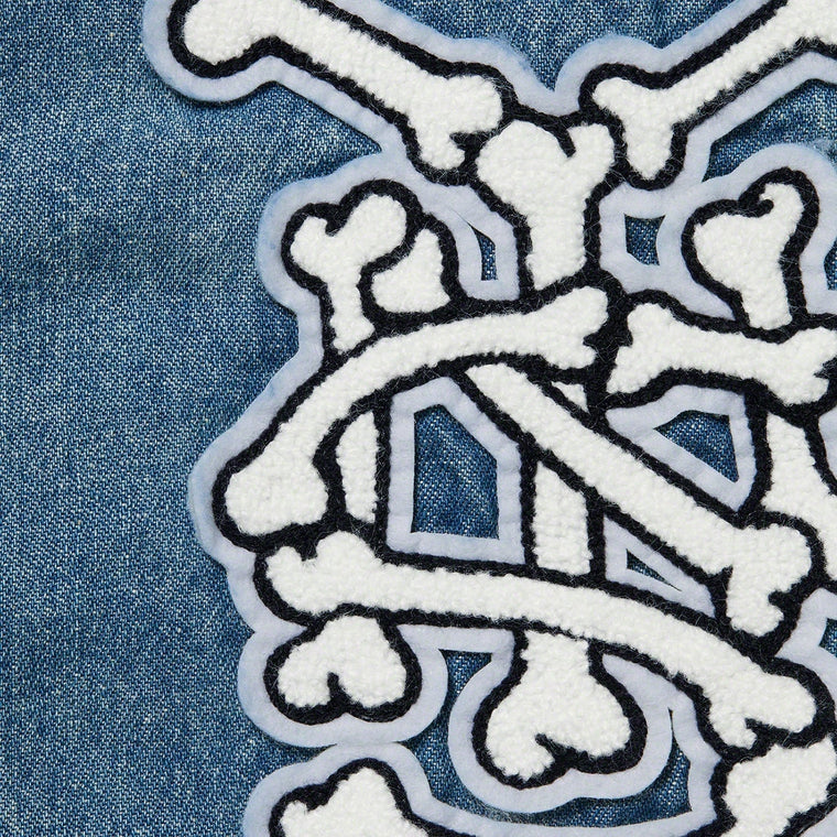 SUPREME PATCHES DENIM BASEBALL JERSEY-MEDIUM WASHED