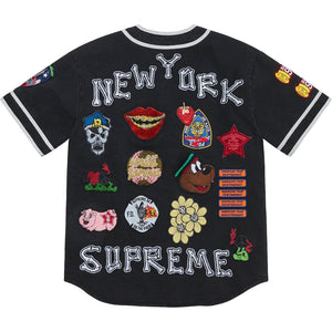 SUPREME PATCHES DENIM BASEBALL JERSEY-BLACK