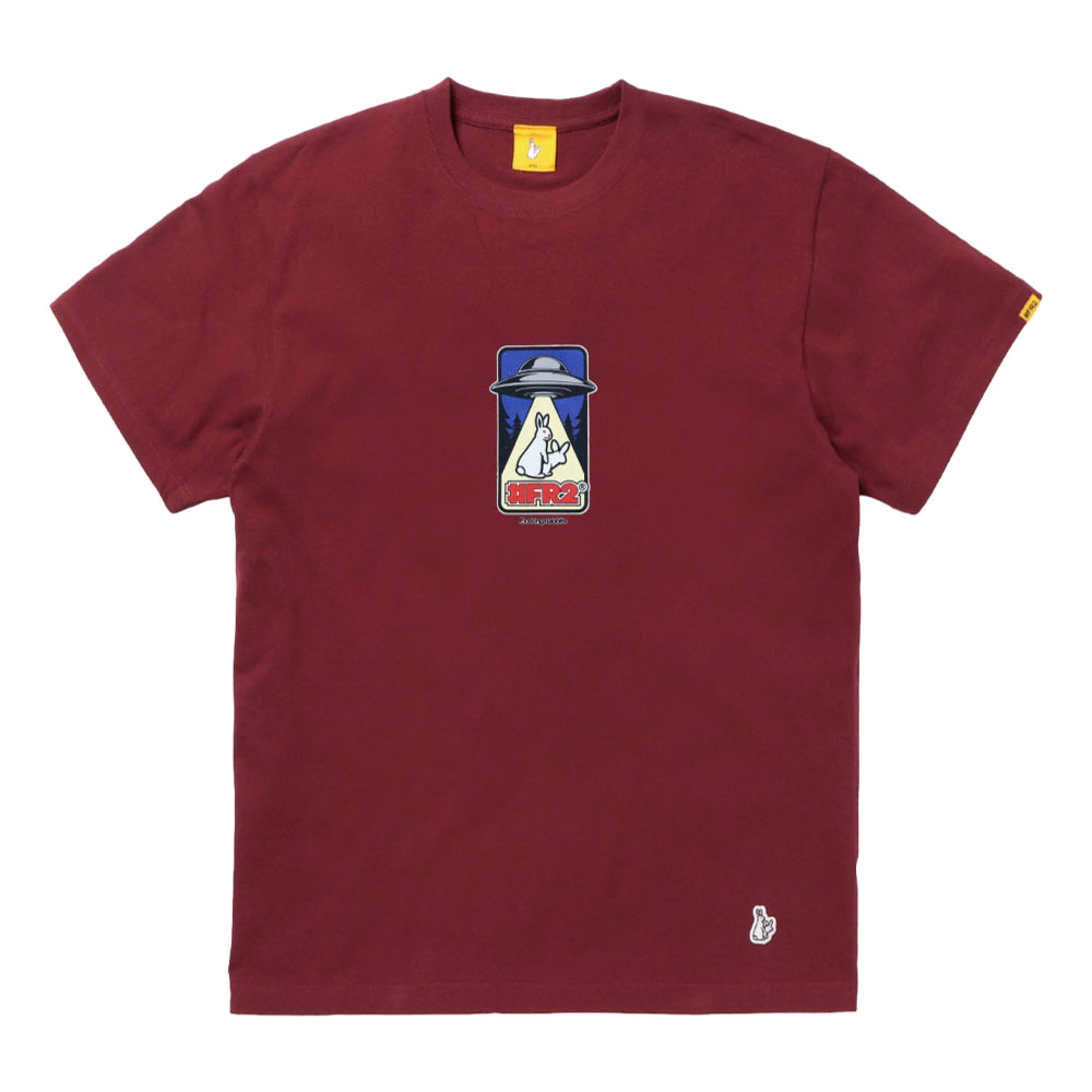 #FR2 RABBITS ABDUCTED BY UFO T-SHIRT-BURGUNDY