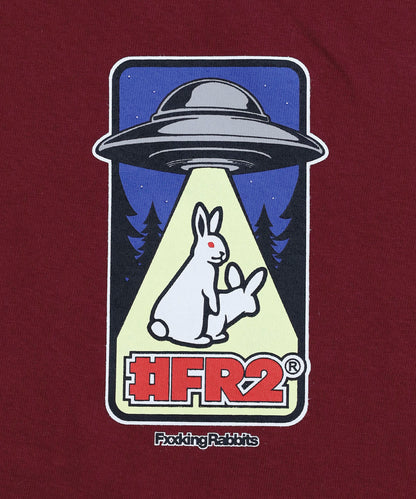 #FR2 RABBITS ABDUCTED BY UFO T-SHIRT-BURGUNDY