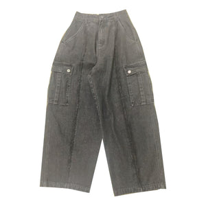NEUTRAL SOCIETY RAW EDGE DENIM CARGO PANTS-BLACK DENIM