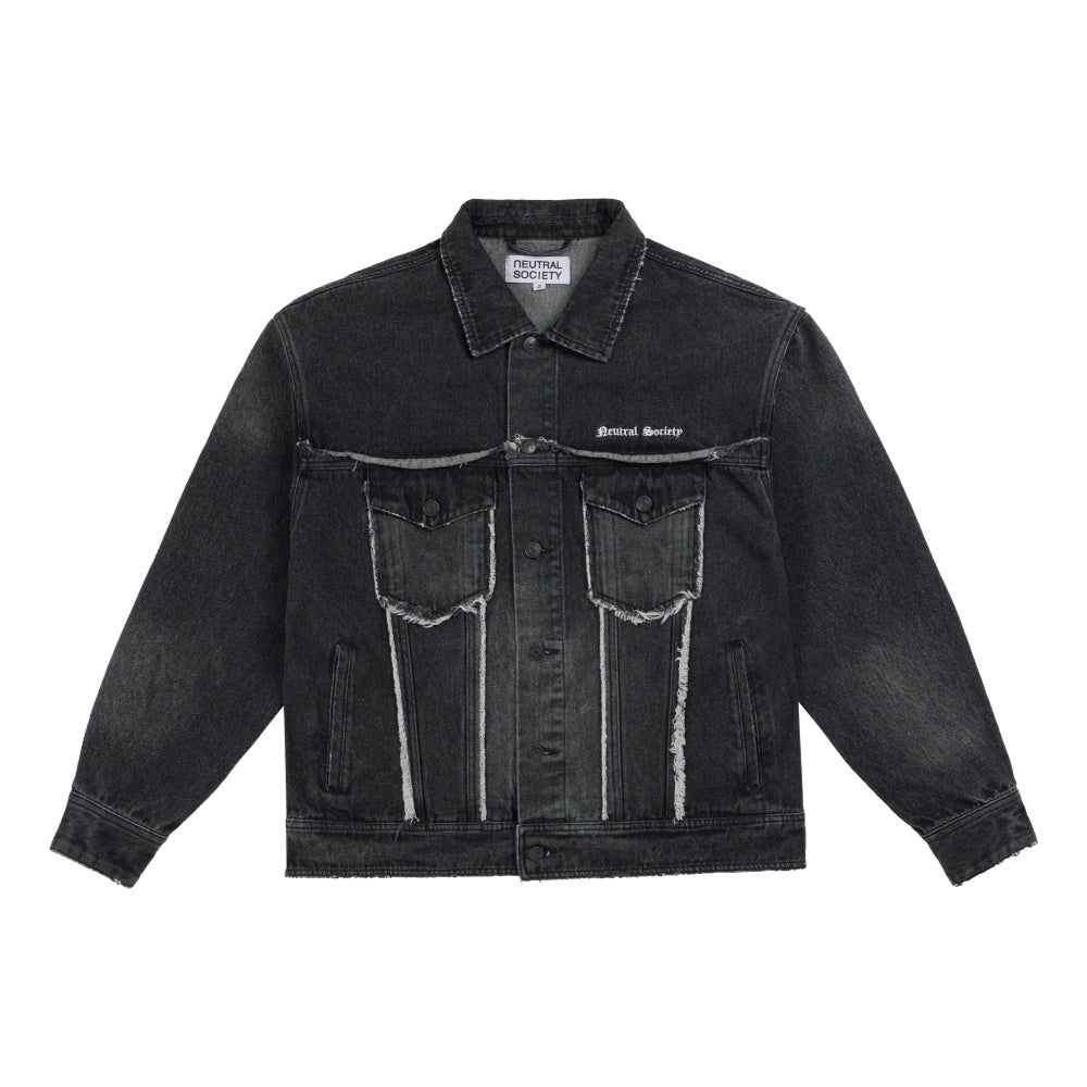 NEUTRAL SOCIETY RAW EDGE DENIM JACKET-BLACK DENIM