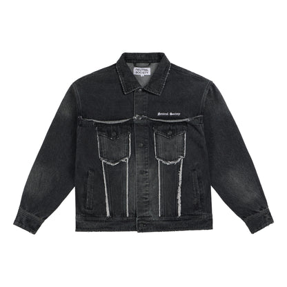 NEUTRAL SOCIETY RAW EDGE DENIM JACKET-BLACK DENIM