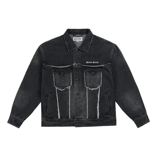 NEUTRAL SOCIETY RAW EDGE DENIM JACKET-BLACK DENIM