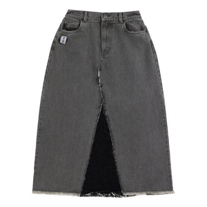 NEUTRAL SOCIETY RAW EDGE DENIM SKIRT-BLACK DENIM