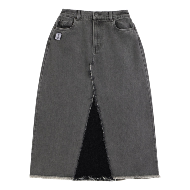 NEUTRAL SOCIETY RAW EDGE DENIM SKIRT-BLACK DENIM