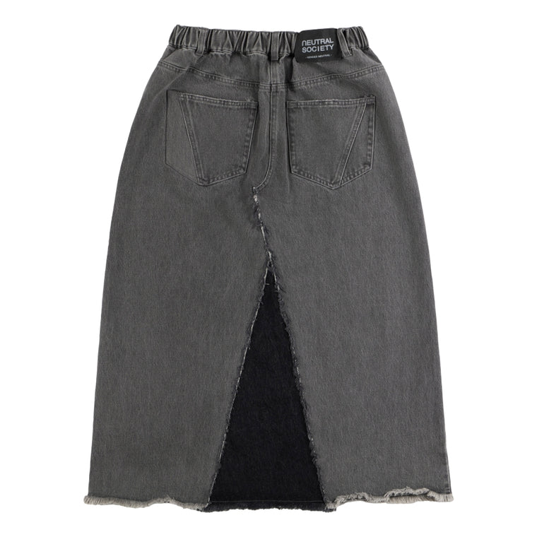 NEUTRAL SOCIETY RAW EDGE DENIM SKIRT-BLACK DENIM