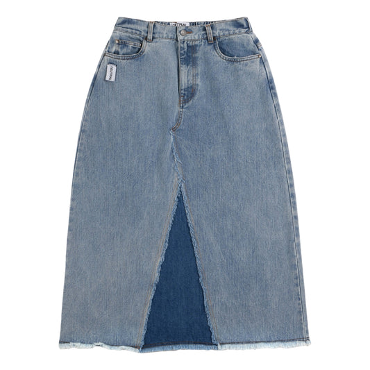 NEUTRAL SOCIETY RAW EDGE DENIM SKIRT-BLUE DENIM