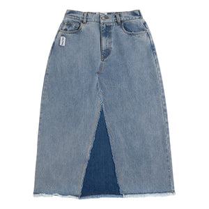 NEUTRAL SOCIETY RAW EDGE DENIM SKIRT-BLUE DENIM