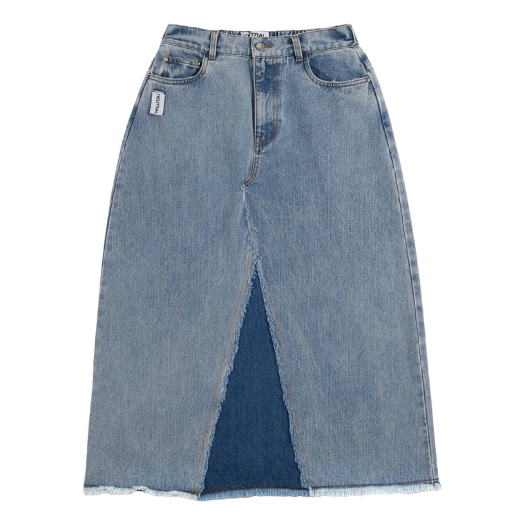 NEUTRAL SOCIETY RAW EDGE DENIM SKIRT-BLUE DENIM