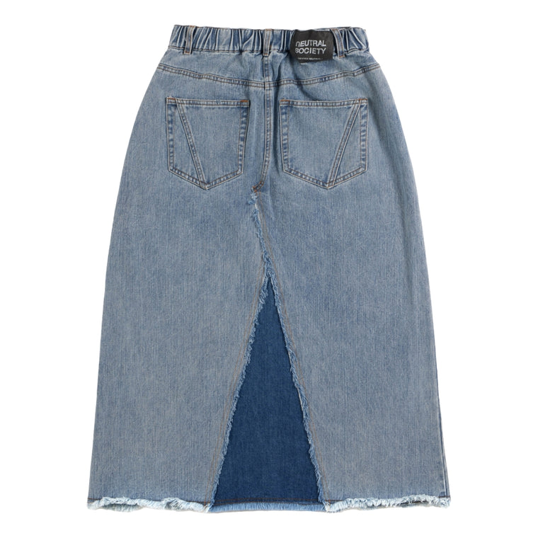 NEUTRAL SOCIETY RAW EDGE DENIM SKIRT-BLUE DENIM